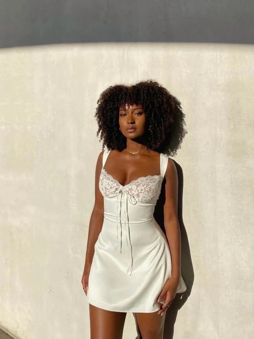 House of CB Adriana Ivory Satin And Lace Mini Dress S Plus Cup - Picture 12 of 12
